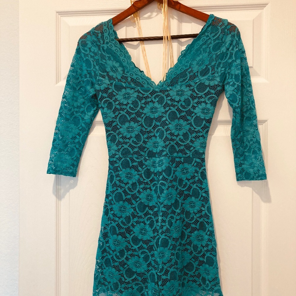 Charlotte Russe Aqua lace romper mid length sleeves